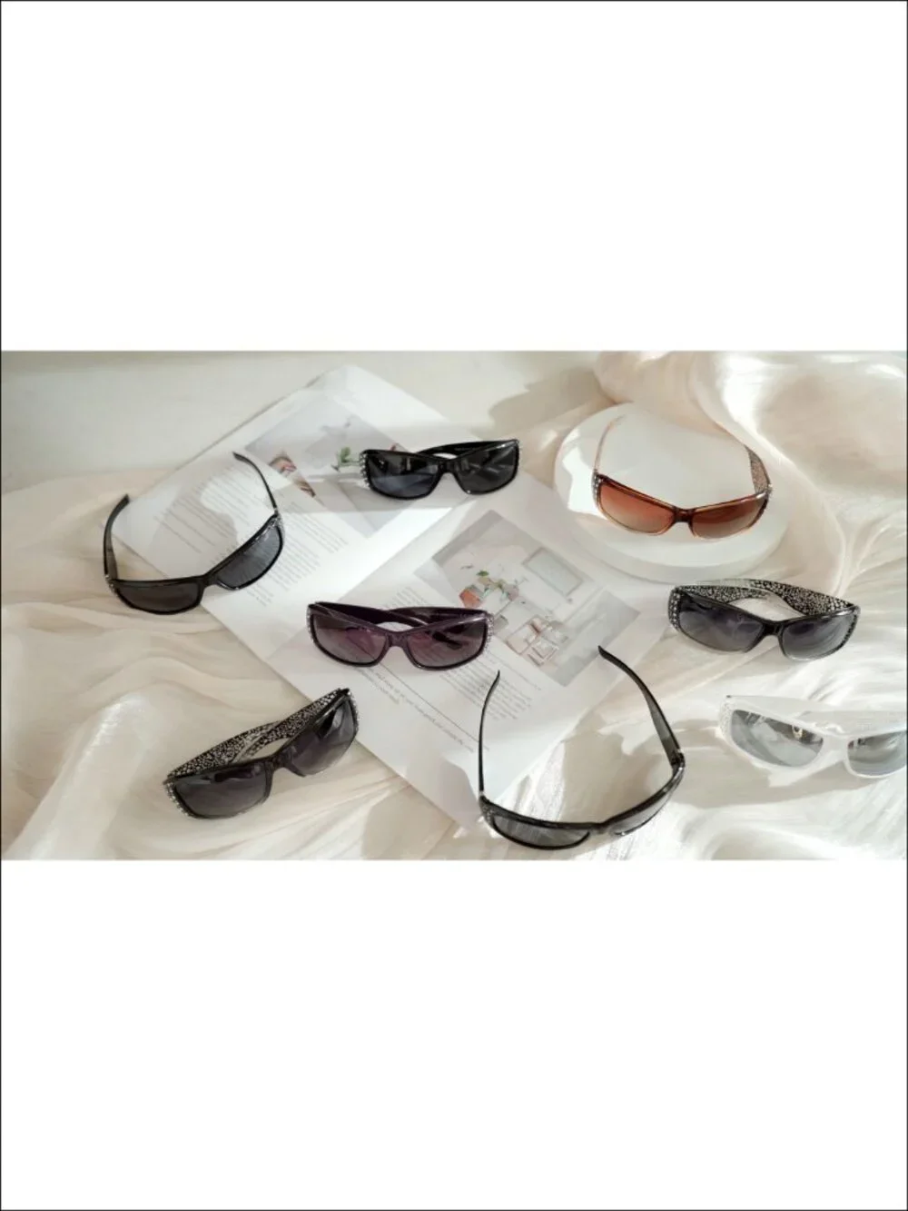 Rhinestone Wrap Around Sunglasses 3 Pairs Retro Oversized UV400 Bling